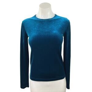 Pale Women Blue Velvet Velour Crew Neck Long Sleeve Modern T-Shirt Top Size XS